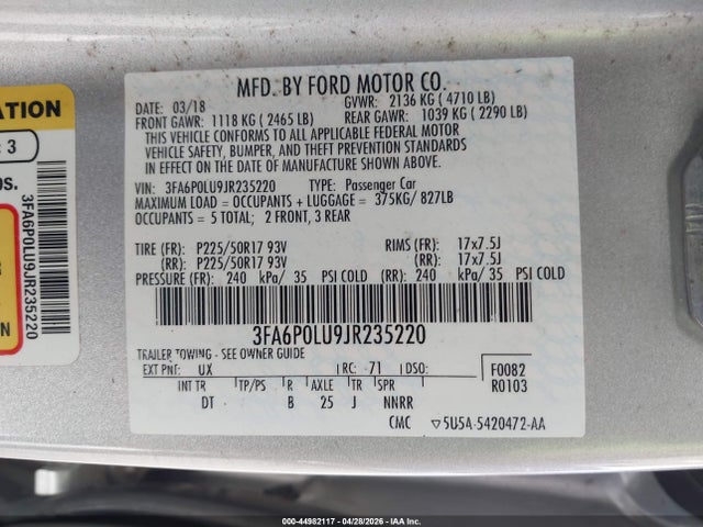 Ford Fusion Hybrid Se 2018 3FA6P0LU9JR235220 Image 9