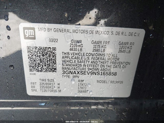 3GNAXSEV9NS165858 Chevrolet Equinox Awd Ls