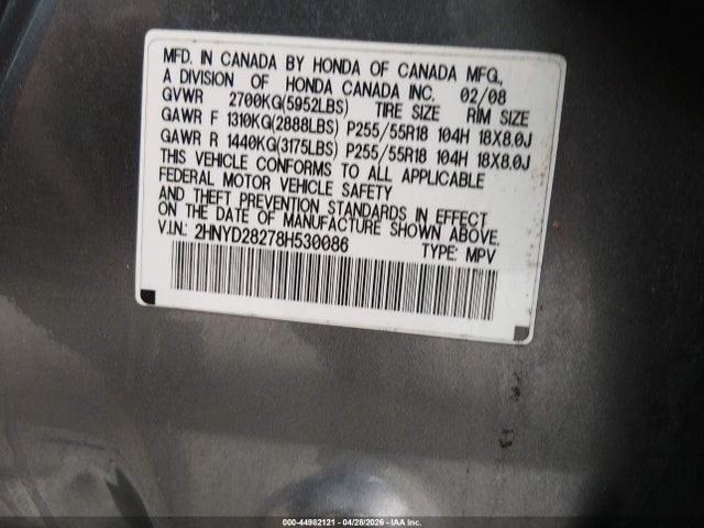Aukcja sprzedaży 2008 Acura Mdx, vin: 2HNYD28278H530086, numer aukcji: 44982121