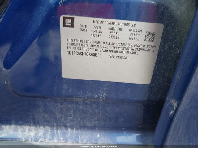 2012 Chevrolet Cruze Ls მანქანა იყიდება აუქციონზე, vin: 1G1PC5SH7C7350560, აუქციონის ნომერი: 44982123