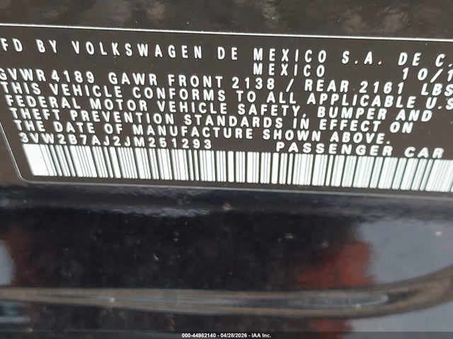 Aukcja sprzedaży 2018 Volkswagen Jetta 1.4t S, vin: 3VW2B7AJ2JM251293, numer aukcji: 44982140