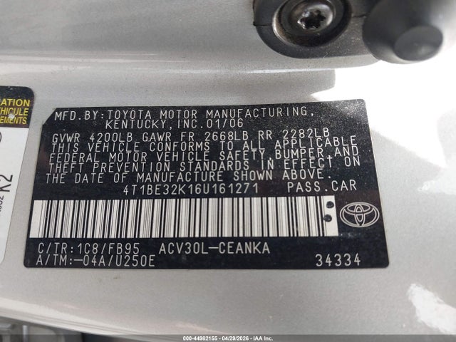 Aukcja sprzedaży 2006 Toyota Camry Le, vin: 4T1BE32K16U161271, numer aukcji: 44982155