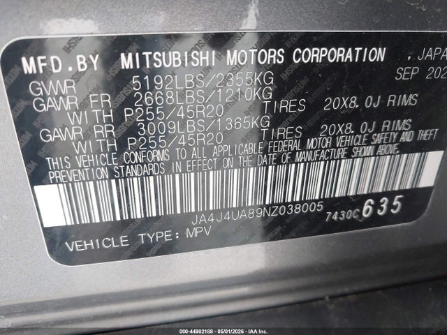 Продаж на аукціоні авто 2022 Mitsubishi Outlander Black Edition S-awc/se 2.5 S-awc/se Launch Edition S-awc, vin: JA4J4UA89NZ038005, номер лоту: 44982188
