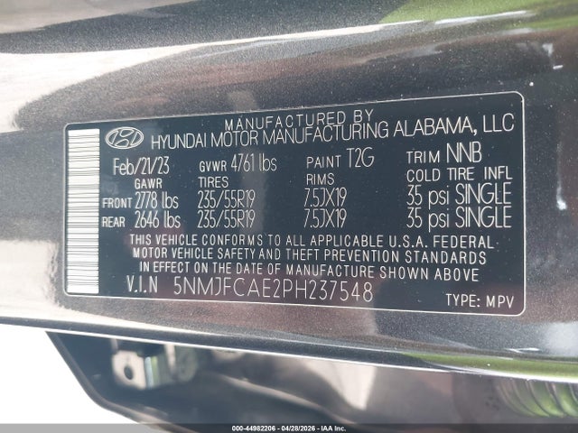 Aukcja sprzedaży 2023 Hyundai Tucson Sel, vin: 5NMJFCAE2PH237548, numer aukcji: 44982206