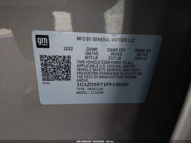 Aukcja sprzedaży 2023 Chevrolet Malibu Fwd 1lt, vin: 1G1ZD5ST1PF149291, numer aukcji: 44982255