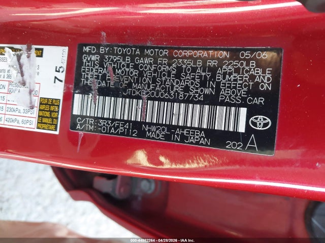 44982264 :رقم المزاد ، JTDKB20U063187734 vin ، 2006 Toyota Prius مزاد بيع