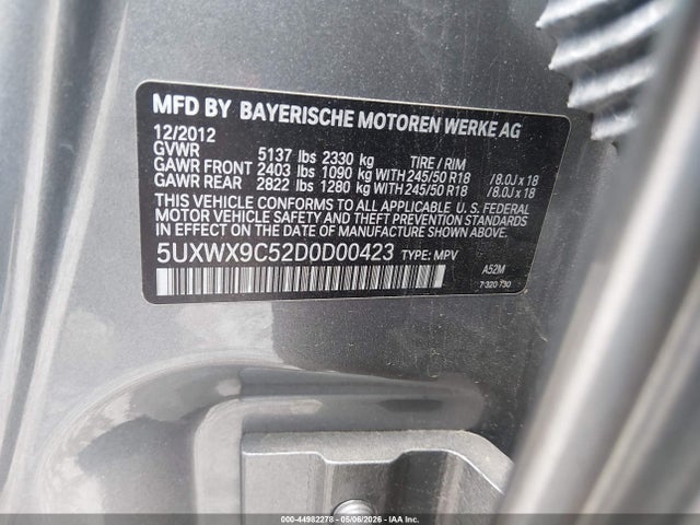 2013 Bmw X3 Xdrive28i მანქანა იყიდება აუქციონზე, vin: 5UXWX9C52D0D00423, აუქციონის ნომერი: 44982278