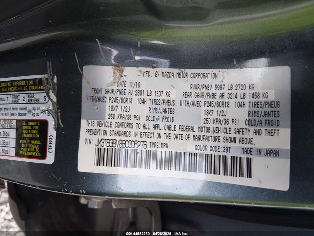Продажа на аукционе авто 2011 Mazda Cx-9 Sport, vin: JM3TB3BV8B0306276, номер лота: 44982280