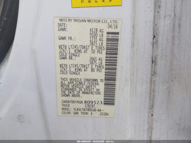 Продажа на аукционе авто 2016 Nissan Nv Cargo Nv2500 Hd Sv V6, vin: 1N6BF0KY4GN809523, номер лота: 44982291