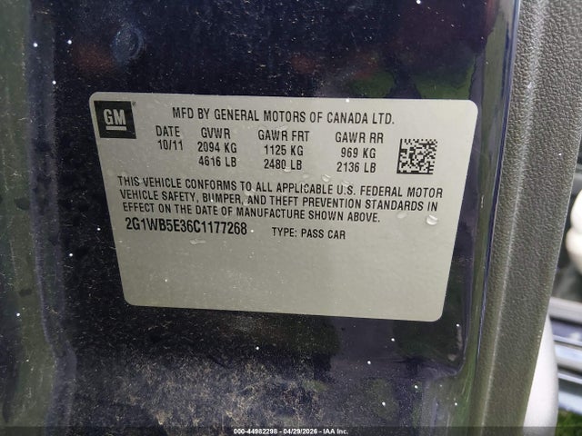 44982298 :رقم المزاد ، 2G1WB5E36C1177268 vin ، 2012 Chevrolet Impala Lt مزاد بيع