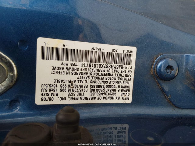 2008 Honda Element Ex მანქანა იყიდება აუქციონზე, vin: 5J6YH287X8L018714, აუქციონის ნომერი: 44982306
