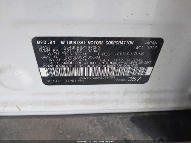 Aukcja sprzedaży 2017 Mitsubishi Outlander Sport 2.4 Se, vin: JA4AP3AW0HZ056753, numer aukcji: 44982310