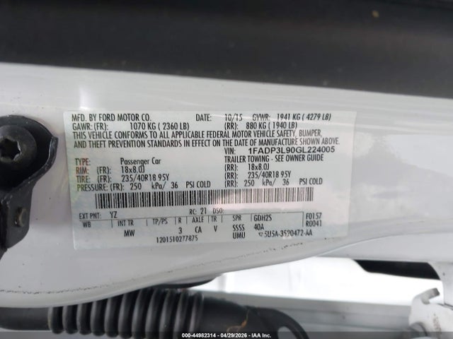 Aukcja sprzedaży 2016 Ford Focus St, vin: 1FADP3L90GL224005, numer aukcji: 44982314
