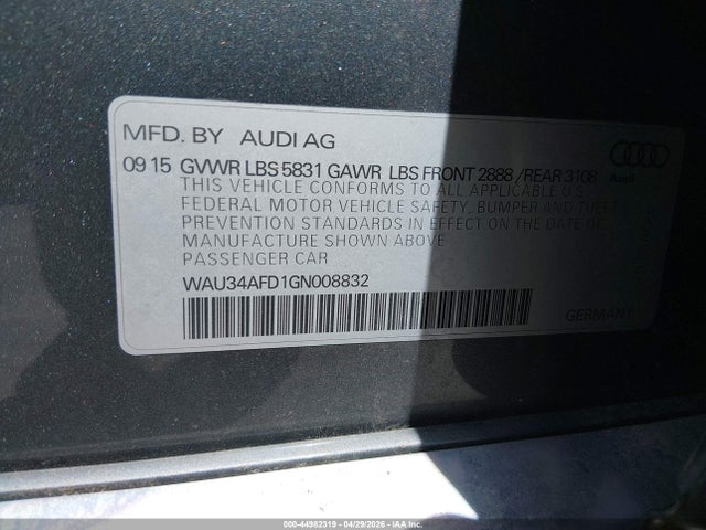 Aukcja sprzedaży 2016 Audi A8 L 3.0t, vin: WAU34AFD1GN008832, numer aukcji: 44982319