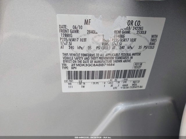 Продаж на аукціоні авто 2010 Ford Edge Se, vin: 2FMDK3GC8ABB71684, номер лоту: 44982335