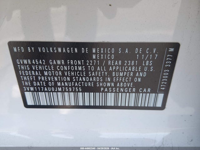 3VW117AU0JM759755 Volkswagen Golf Sportwagen Tsi S