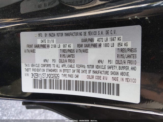 Aukcja sprzedaży 2018 Mazda Mazda3 Touring, vin: 3MZBN1V37JM202929, numer aukcji: 44982342