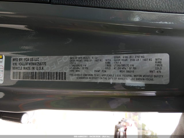 Продаж на аукціоні авто 2022 Jeep Wrangler Unlimited Rubicon 4x4, vin: 1C4JJXFM9NW258770, номер лоту: 44982351
