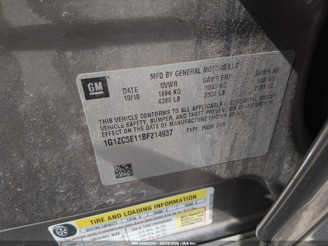 Продаж на аукціоні авто 2011 Chevrolet Malibu 1lt, vin: 1G1ZC5E11BF214937, номер лоту: 44982352