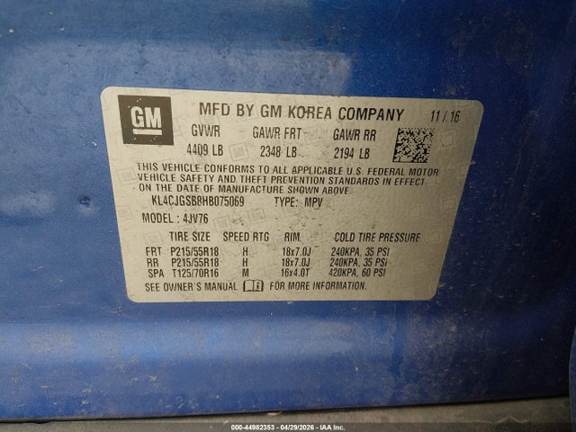 Продажа на аукционе авто 2017 Buick Encore Essence, vin: KL4CJGSB8HB075069, номер лота: 44982353