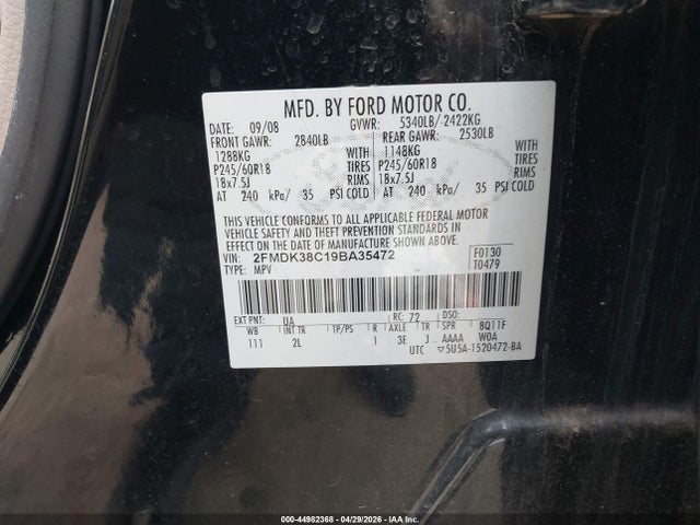 Продажа на аукционе авто 2009 Ford Edge Sel, vin: 2FMDK38C19BA35472, номер лота: 44982368