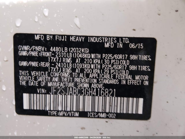 JF2SJABC3GH416821 Subaru Forester 2.5i