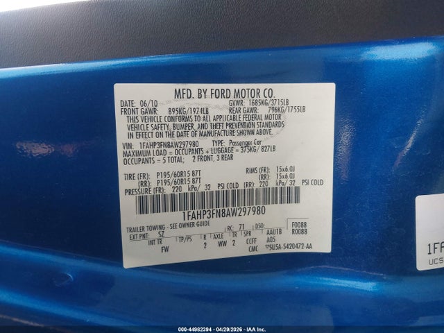 Продаж на аукціоні авто 2010 Ford Focus Se, vin: 1FAHP3FN8AW297980, номер лоту: 44982394