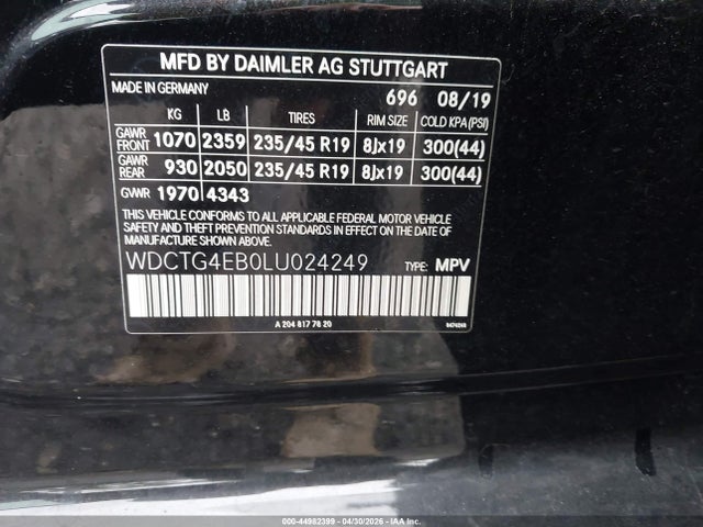 Продаж на аукціоні авто 2020 Mercedes-benz Gla 250, vin: WDCTG4EB0LU024249, номер лоту: 44982399