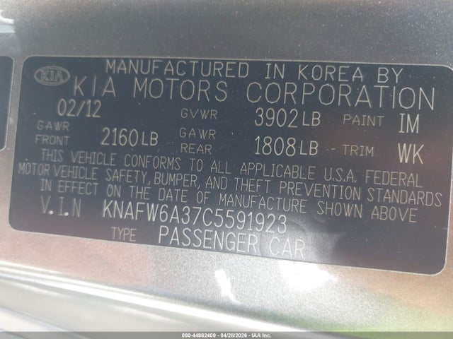 Продажа на аукционе авто 2012 Kia Forte Koup Sx, vin: KNAFW6A37C5591923, номер лота: 44982409