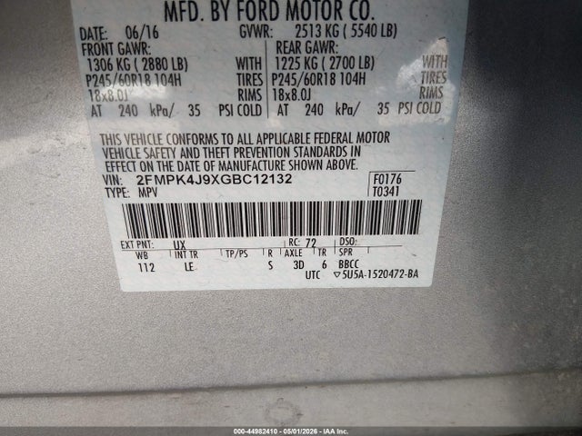 Ford EDGE SEL 2016 2FMPK4J9XGBC12132 Image 9