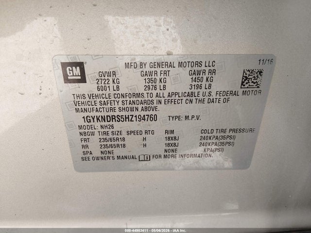 Продажа на аукционе авто 2017 Cadillac Xt5 Luxury, vin: 1GYKNDRS5HZ194760, номер лота: 44982411
