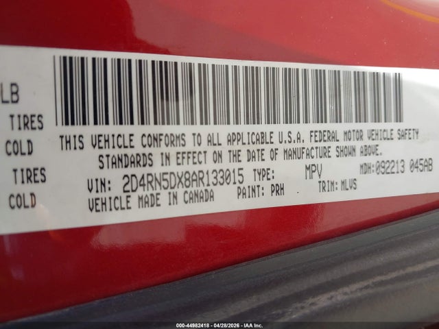 2010 Dodge Grand Caravan Sxt მანქანა იყიდება აუქციონზე, vin: 2D4RN5DX8AR133015, აუქციონის ნომერი: 44982418
