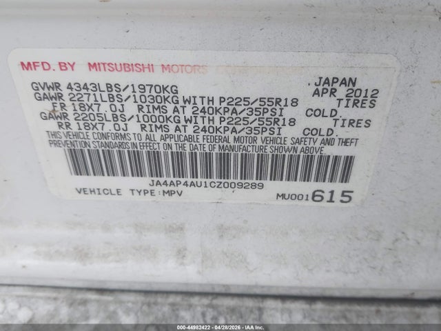 Продаж на аукціоні авто 2012 Mitsubishi Outlander Sport Se, vin: JA4AP4AU1CZ009289, номер лоту: 44982422