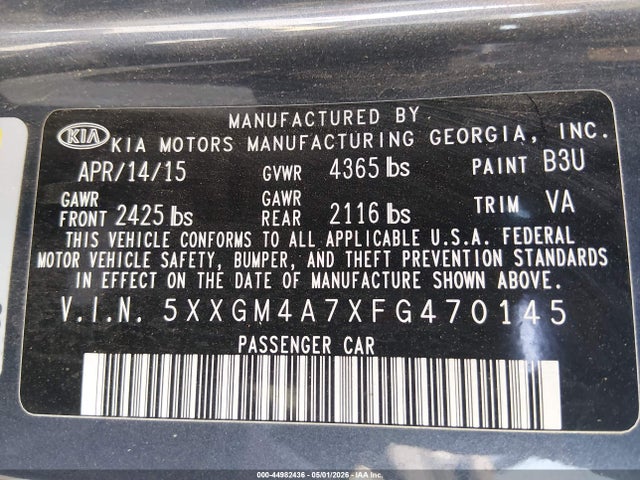 Продаж на аукціоні авто 2015 Kia Optima Lx, vin: 5XXGM4A7XFG470145, номер лоту: 44982436