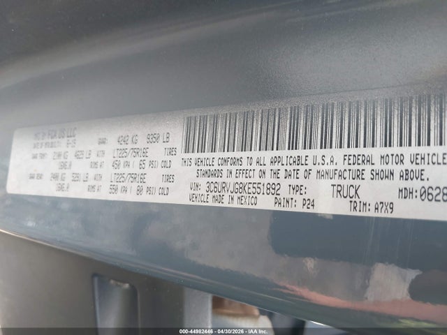 Продаж на аукціоні авто 2019 Ram Promaster 3500 Cargo Van High Roof 159 Wb Ext, vin: 3C6URVJG8KE551892, номер лоту: 44982446