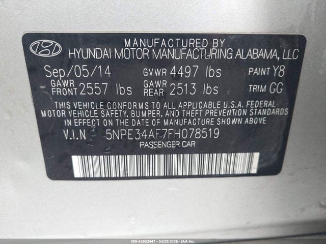 Продаж на аукціоні авто 2015 Hyundai Sonata Sport, vin: 5NPE34AF7FH078519, номер лоту: 44982447