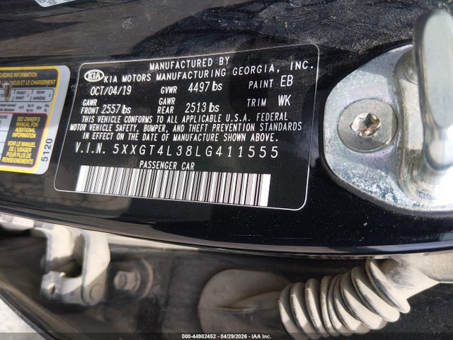 Aukcja sprzedaży 2020 Kia Optima Lx, vin: 5XXGT4L38LG411555, numer aukcji: 44982452