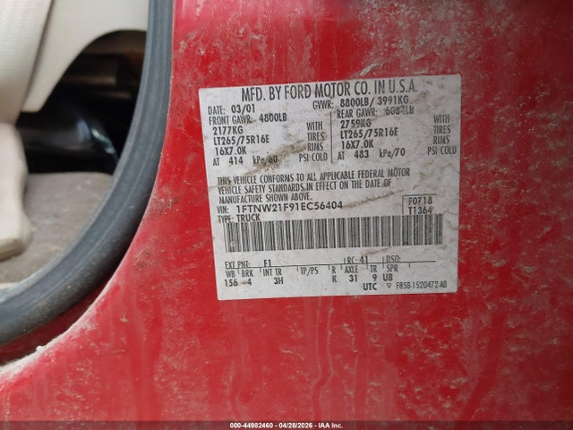 Продажа на аукционе авто 2001 Ford F-250 Lariat/xl/xlt, vin: 1FTNW21F91EC56404, номер лота: 44982460