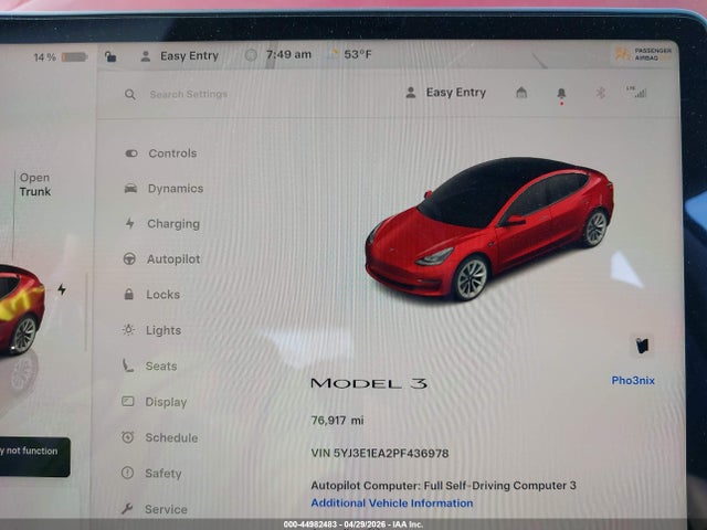 Продаж на аукціоні авто 2023 Tesla Model 3 Rear-wheel Drive, vin: 5YJ3E1EA2PF436978, номер лоту: 44982483