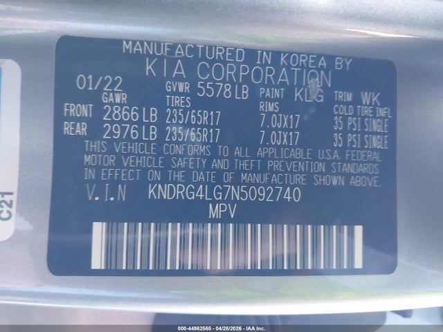 2022 Kia Sorento Hybrid S მანქანა იყიდება აუქციონზე, vin: KNDRG4LG7N5092740, აუქციონის ნომერი: 44982565