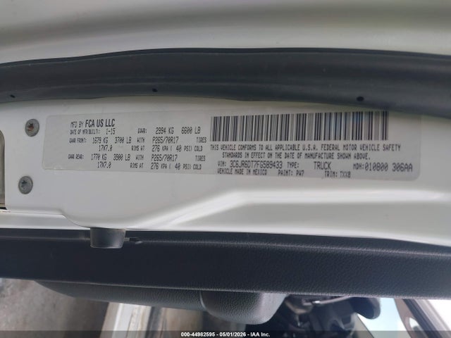 Продажа на аукционе авто 2015 Ram 1500 Tradesman, vin: 3C6JR6DT7FG589433, номер лота: 44982595