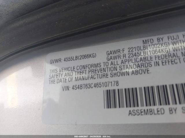 44982607 :رقم المزاد ، 4S4BT63C465107178 vin ، 2006 Subaru Baja Turbo مزاد بيع