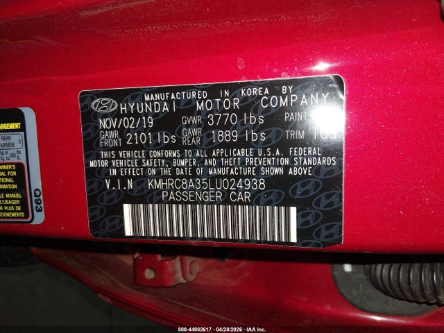 44982617 :رقم المزاد ، KMHRC8A35LU024938 vin ، 2020 Hyundai Venue Sel مزاد بيع