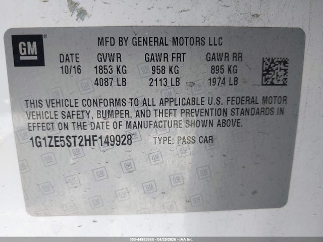 1G1ZE5ST2HF149928 Chevrolet MALIBU 1LT