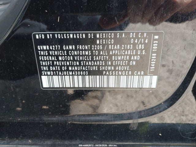 Продажа на аукционе авто 2014 Volkswagen Jetta 1.8t Se, vin: 3VWD17AJ8EM430603, номер лота: 44982672