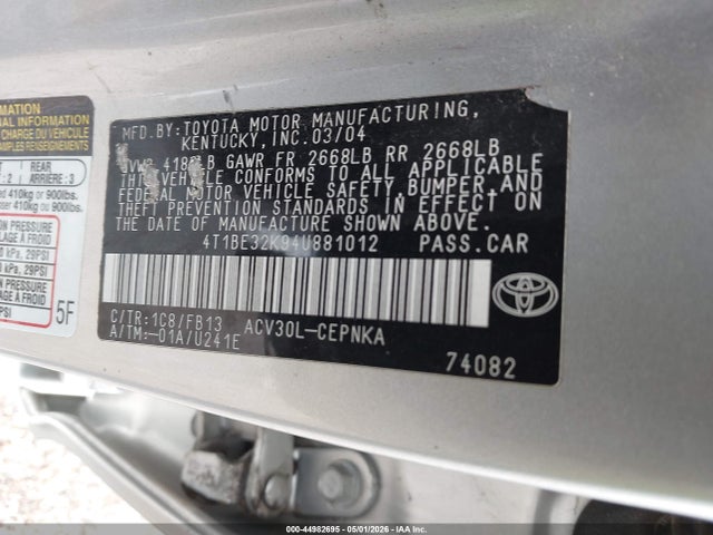 Продажа на аукционе авто 2004 Toyota Camry Le, vin: 4T1BE32K94U881012, номер лота: 44982695