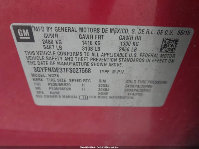 Продажа на аукционе авто 2015 Cadillac Srx Premium Collection, vin: 3GYFNDE37FS627568, номер лота: 44982704
