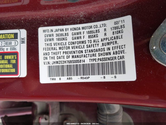 Aukcja sprzedaży 2011 Honda Insight Ex, vin: JHMZE2H76BS005814, numer aukcji: 44982713