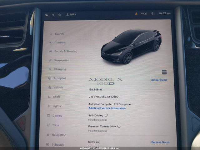 Продаж на аукціоні авто 2018 Tesla Model X 100d/75d/p100d, vin: 5YJXCBE2XJF109001, номер лоту: 44982723