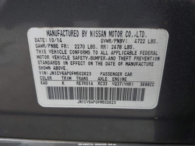 Aukcja sprzedaży 2015 Infiniti Q40, vin: JN1CV6AP0FM502623, numer aukcji: 44982724